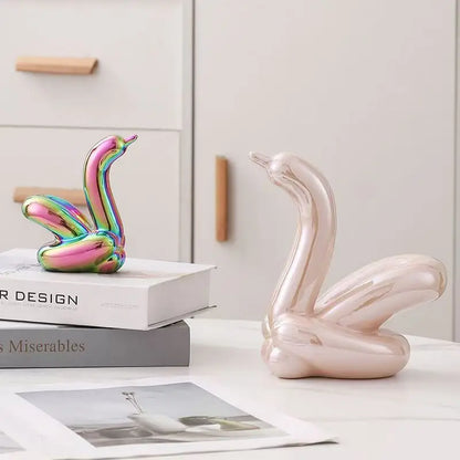 13.4cm Mini Créatif Ballon Cygne Abstrait Céramique Ornement Sculpture Bureau Statue Maison Bureau Accessoires Décoration Cadeau