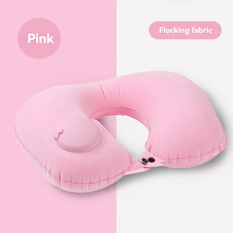 Portable Inflatable U-Shaped Neck Pillow for Travel | Press-Inflatable Neck Support with Built-In Storage