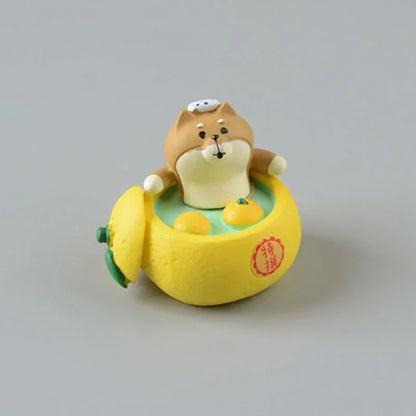 ZAKKA Cute Drinking Cat Figuines Shiba Inu Soak In The Bath Resin Model Pomelo Tree Fairy Garden Home Desktop Decoration gifts