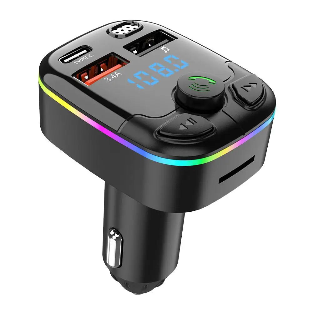 Bluetooth 5.0 FM Transmitter Car Charger with PD QC3.0 Fast Charging and Type C Adapter