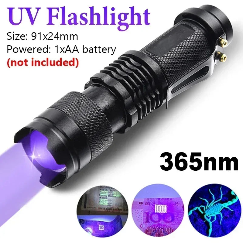 UV Flashlight LED Ultraviolet Torch | Zoomable Mini Inspection Light for Pet Urine and Stains