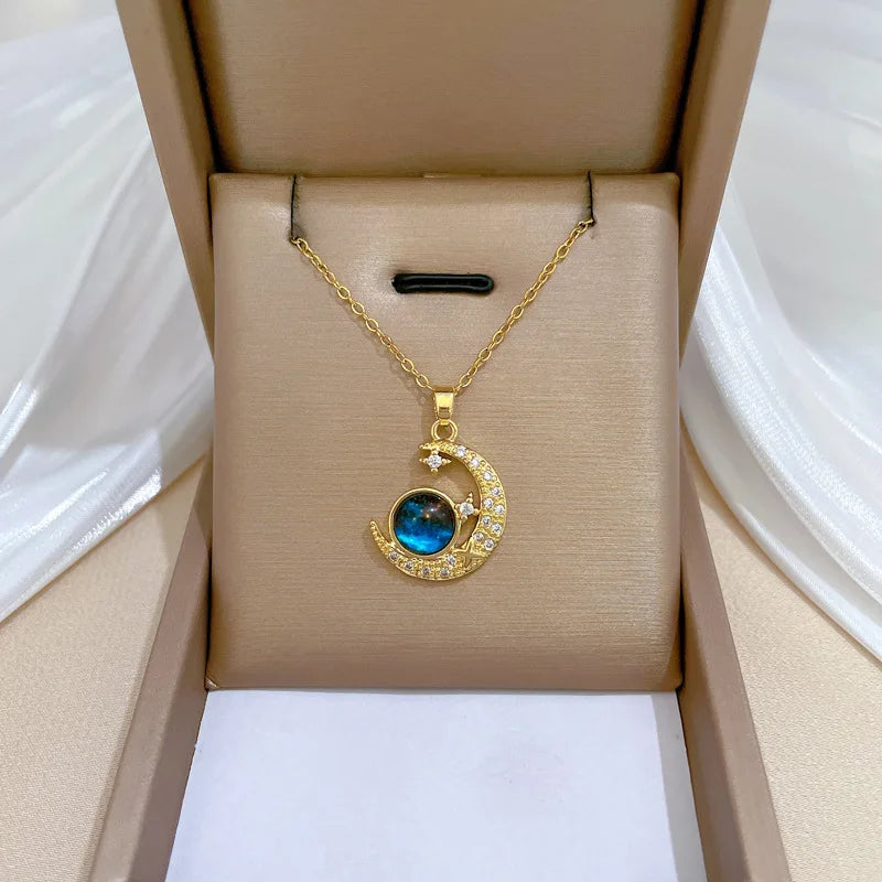 Crescent Moon Pendant Necklace | Vintage Stainless Steel Choker for Women