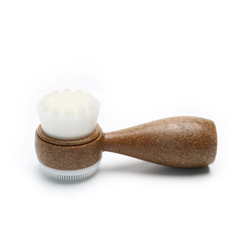 Brosse faciale à poignée en fibres de noix de coco Double face Nettoyant facial Éliminateur de points noirs Nettoyant de pores Brosse exfoliante pour le visage