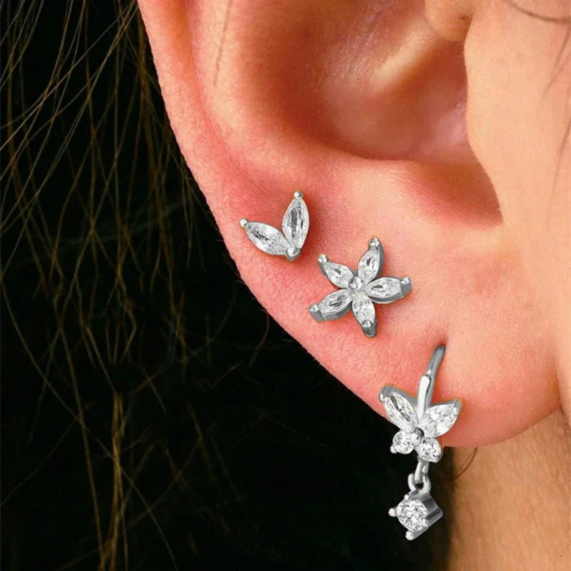 Gold Hoop and Stud Earrings Set | 3-Piece Stainless Steel Jewelry Collection