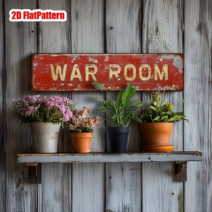 Plaque métallique décorative vintage « Retro War Room » – 10x40 cm, 2D, décor fantaisie plat, art mural pour bar, garage, ferme