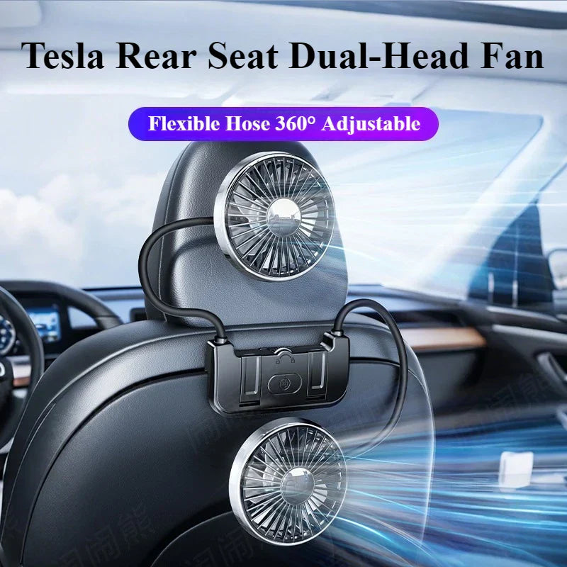 Comfort Breeze | Dual-Head Rear Seat Fan with 360° Rotation & USB-C Charging | Adjustable Airflow for Passenger Comfort
