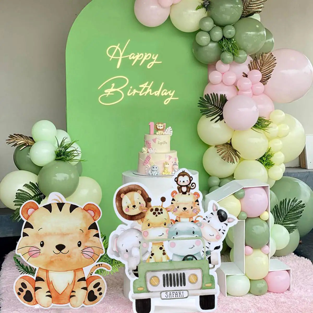 Ornement support grande fête animaux de la jungle 70cm Décoration joyeux anniversaire safari pour enfants Décoration fête sur le thème de la jungle et des bois pour baby shower