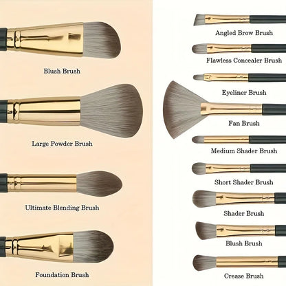 14-Piece Makeup Brush Set | Soft Nylon Bristles Travel Kit
