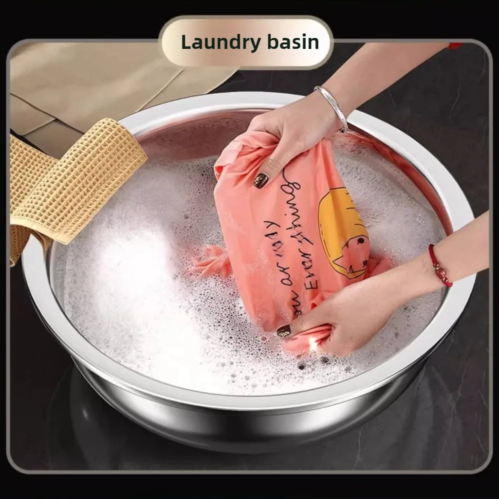 1-2pcs large stainless steel basin and thick washbasin, 36cm/14inch extra large kitchen vegetable wash basin