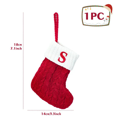Christmas Socks Knitting Snowflake Letter Stocking Christmas Decoration for Home 2024 Xmas Tree Ornament Gift Navidad Natal A-Z