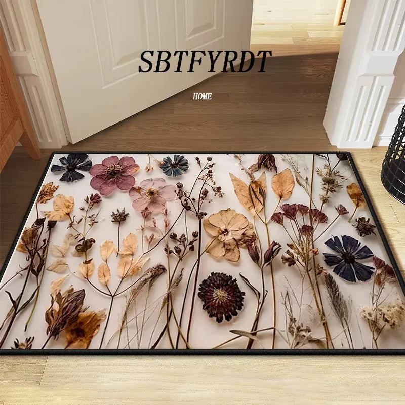 VIKAMA Beau Tapis de Sol Fleur Tapis de Porte Extérieur Tapis de Bienvenue Moelleux Tapis de Salon Doux pour Chambre à Coucher Décoration Douce pour la Maison