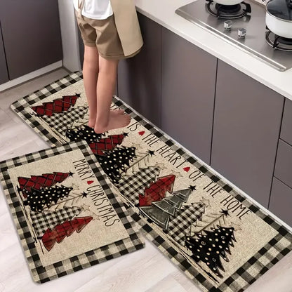 Alfombra con temática de árbol de Navidad VIKAMA, decoración suave antideslizante para el hogar, felpudo para pasillo de entrada, juego de alfombras de cocina de dos piezas, alfombrilla de baño