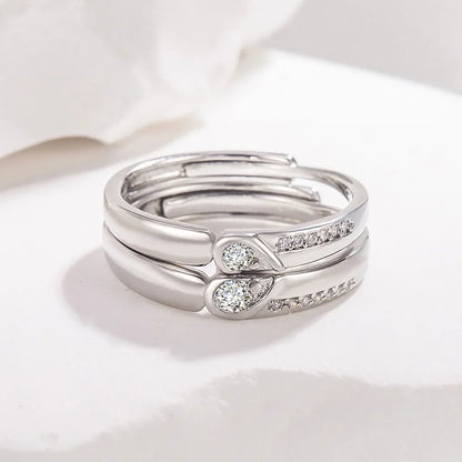 Real 925 Sterling Silver Open Ring with AAA Zirconia | Adjustable Wedding Band