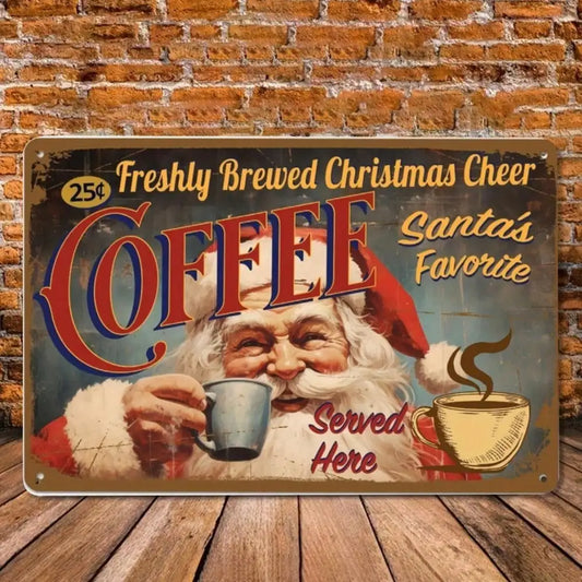 Vintage Santa Metal Sign, Retro Wall Art Decor for Home Bar Cafe Waterproof