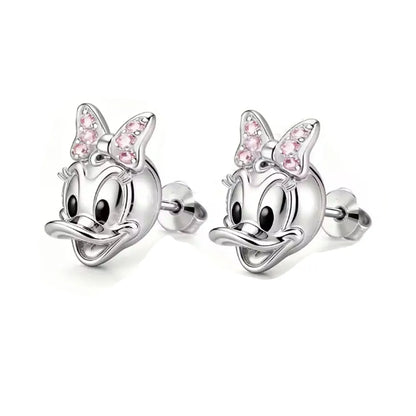925 Silver Cartoon Duck and Teddy Bear Earrings | Cute Animal Stud Earrings for Women