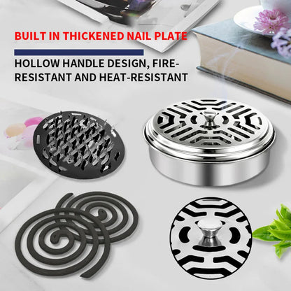 Mosquito Coils Holder Stainless Steel Mosquito Coil Box with Cover | Round Mosquito Coil Tray Easy To Clean Anti-Mosquito Supplies