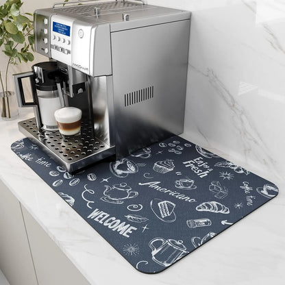 VIKAMA Coffee Machine Mat Rubber Backing Water-Absorbent Dish Drying Pad Kitchen Worktop Drainage Mat Home Decor