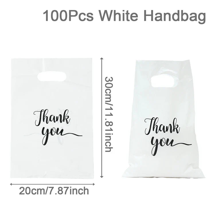 100 sacs de remerciement en plastique, sac cadeau, sac de courses, fourre-tout 20*30cm, sac cadeau pour anniversaire, mariage, fêtes, bonbons, biscuits