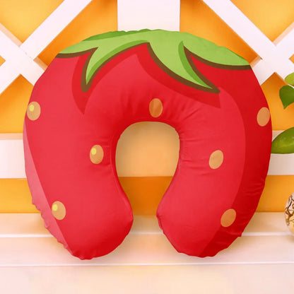U Shaped Inflatable Neck Pillow | Fun Travel Cushion with Frog Strawberry Rainbow Design