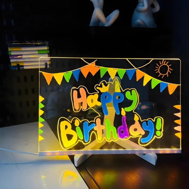 LED Message Board for Kids – Colorful DIY Acrylic Drawing Board with 7 Pens
