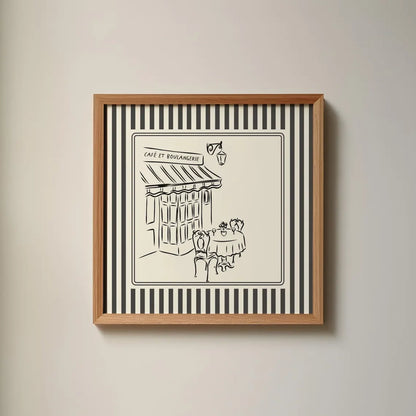 Black and White Striped French Cafe Print, Minimalist Illustration, Digital Downloads, Art Print, Gift Idea, Aesthetic