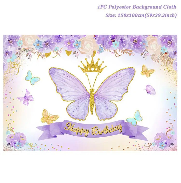 Vaisselle jetable Papillon Violet Serviette Papillon Décoration de Fête d'Anniversaire Fille Baby Shower Baptême Révélation de Genre Fournitures
