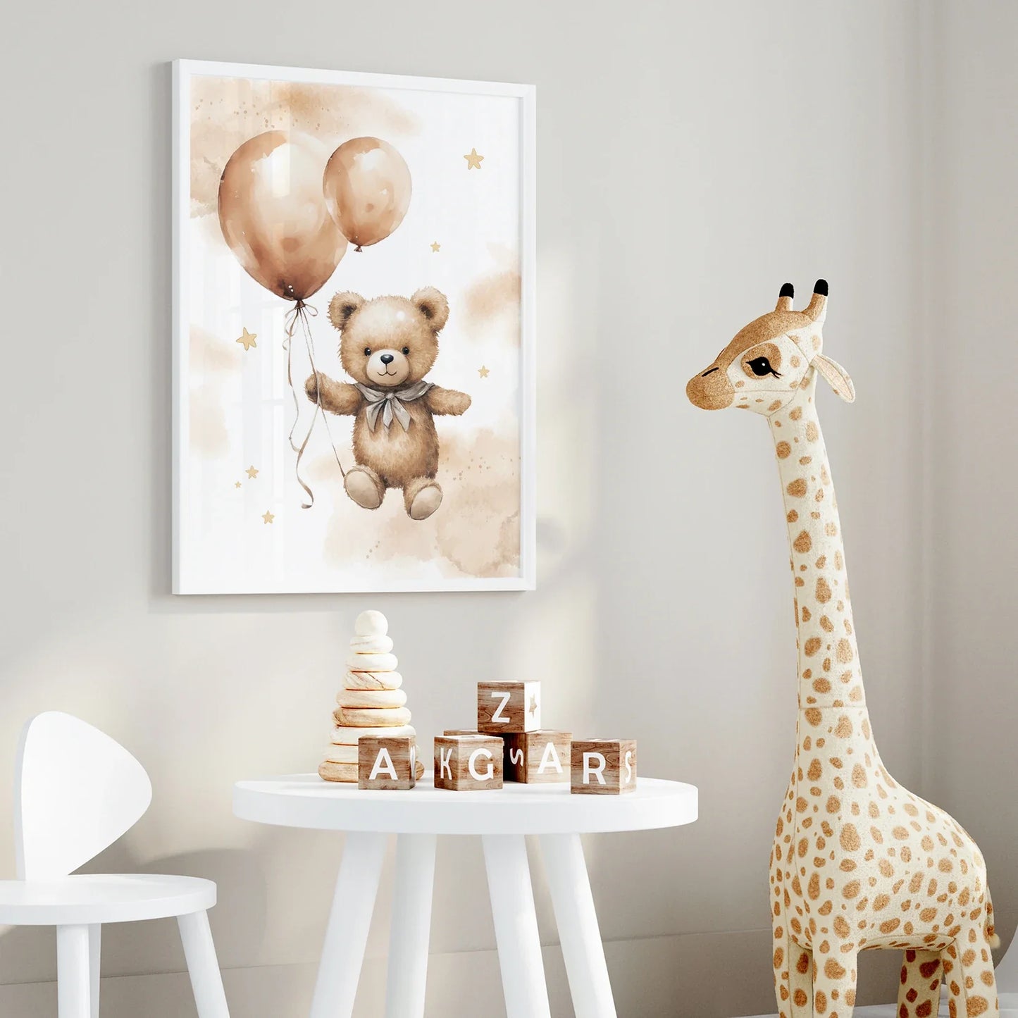 3 pièces Tableau mural enfant ours en peluche jaune, Toile imprimée, Affiche photo pour salon, Décoration d'intérieur