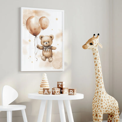 3 pièces Tableau mural enfant ours en peluche jaune, Toile imprimée, Affiche photo pour salon, Décoration d'intérieur