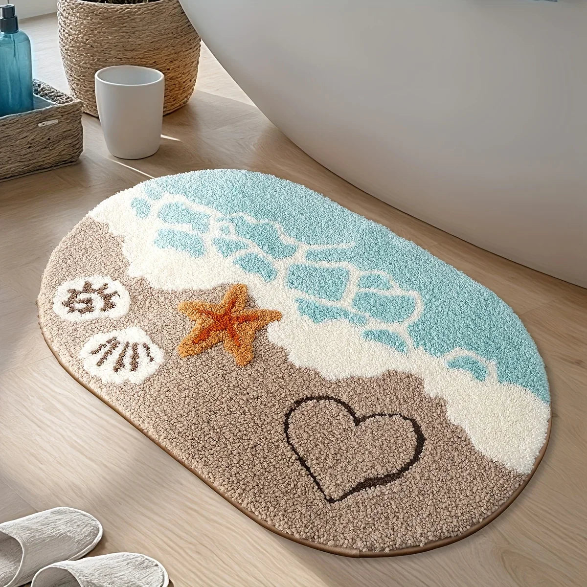 VIKAMA Tapis de plage d'été, tapis de salle de bain absorbant, tapis de pied de baignoire, facile à nettoyer, tapis de salle de bain imperméable, décoration