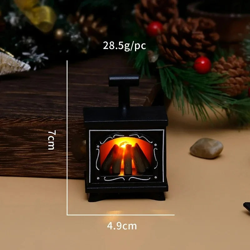 Mini chimenea LED para casa de muñecas, estufa brillante, modelo de casa, muebles, cocina, escena de la vida, juguetes, luz de noche para dormitorio y mesita de noche