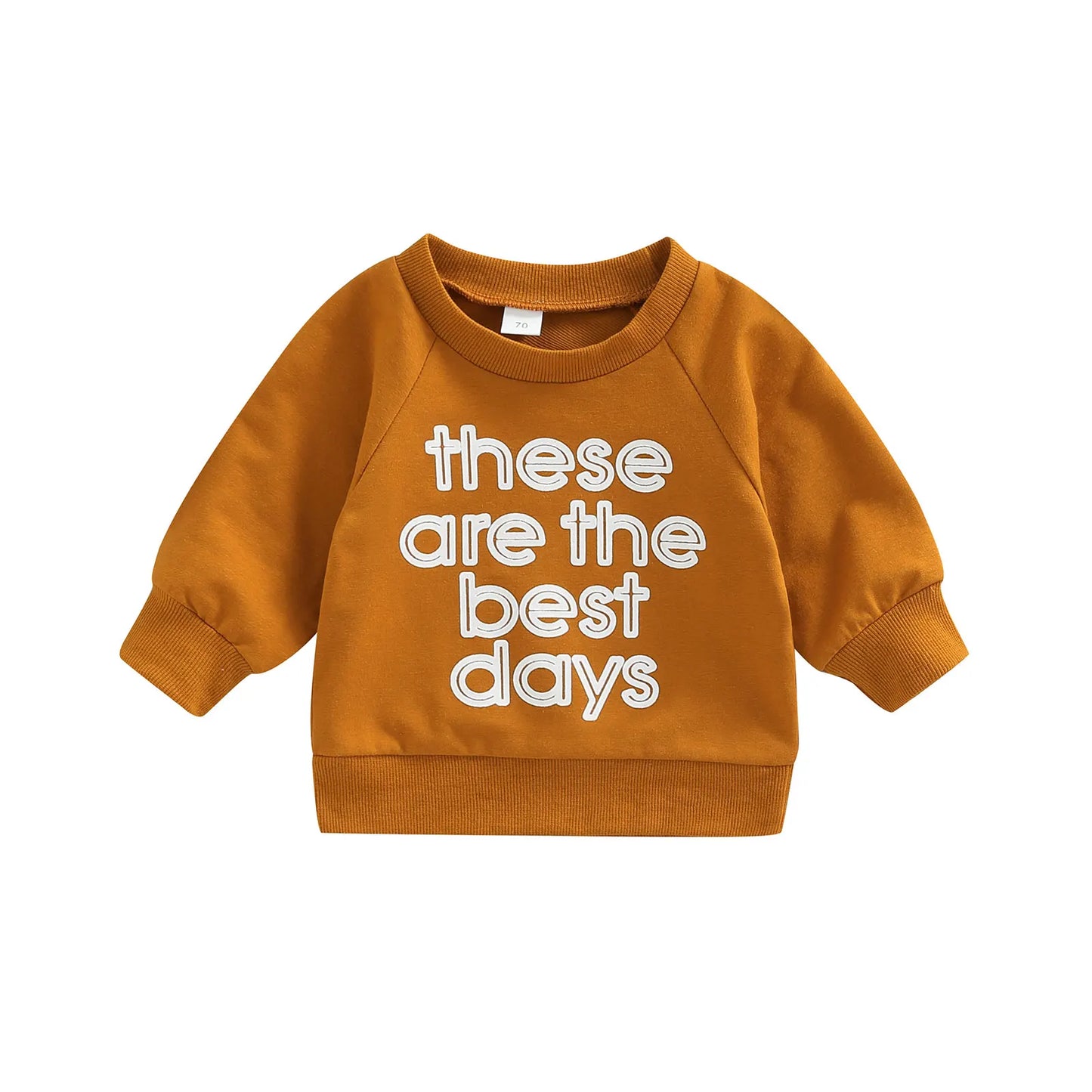Baby Long Sleeve Sweatshirt – Cotton Blend Letter Print Pullover for Girls, Soft Casual Top