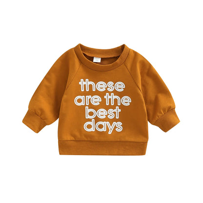 Baby Long Sleeve Sweatshirt – Cotton Blend Letter Print Pullover for Girls, Soft Casual Top