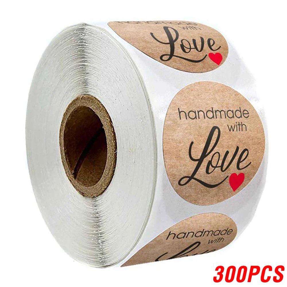 Vintage Kraft Paper Stickers | Handmade With Love Thank You Labels for Packaging and Gifts