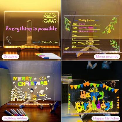 LED Kids Message Board – Colorful DIY Acrylic Drawing Board with 7 Pens Gift