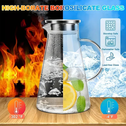 Pichet d'eau transparent en verre résistant à la chaleur, bouilloire à eau froide et tasses, pot à eau avec poignée, grande capacité, pichet de bureau et domestique