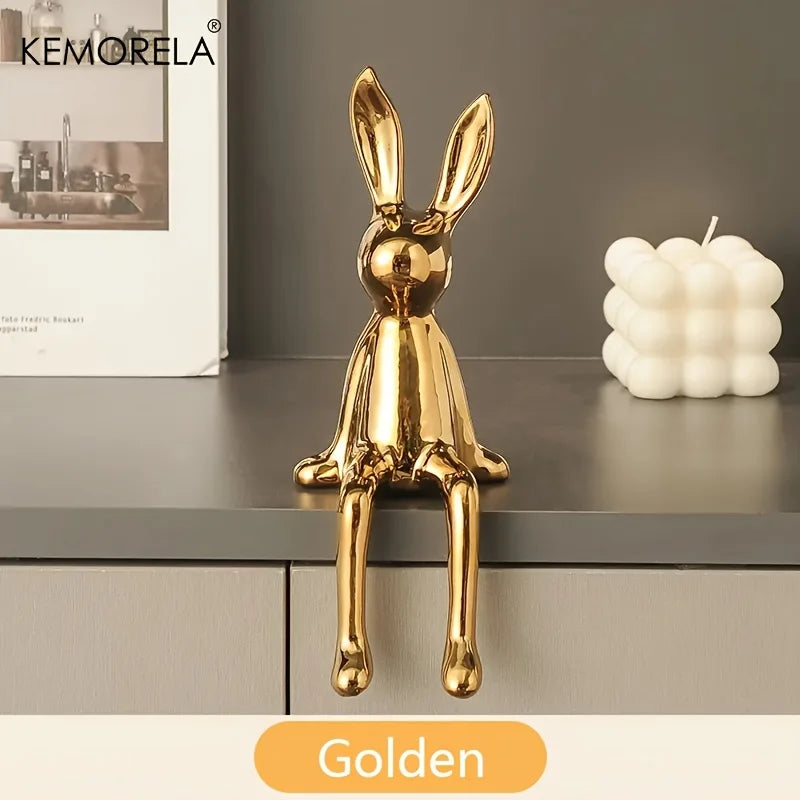 1 LAPIN Assis aux Longues Oreilles en Céramique Ornements de Chambre Statue Luxe Décoration d'Intérieur Accessoires Esthétique d'Art Maison Haut de Gamme