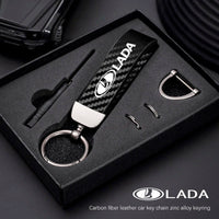 Car Carbon Fiber Style Keychain | Lada Accessory with Microfiber Leather
