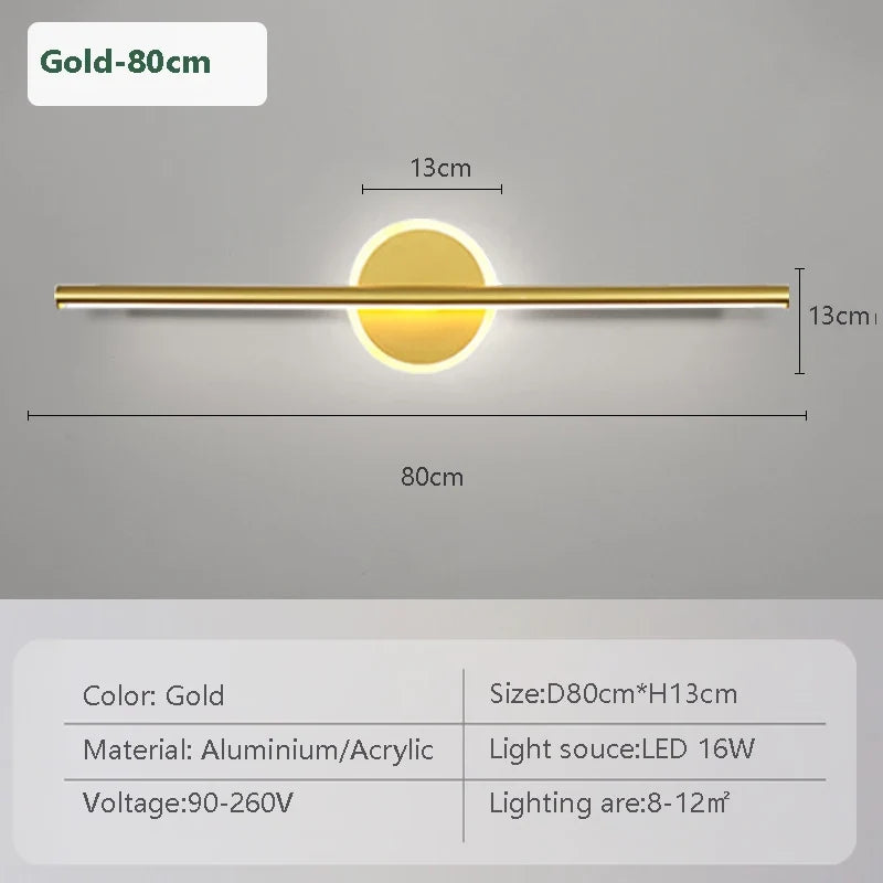 LED Mirror Front Wall Light – 40/60cm Gold Black Indoor Lamp for Bathroom & Bedroom