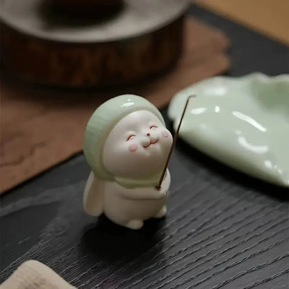 Cute Wishing Rabbit Incense Burner | Ceramic Home Fragrance Decor