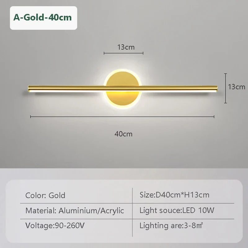 LED Mirror Front Wall Light – 40/60cm Gold Black Indoor Lamp for Bathroom & Bedroom