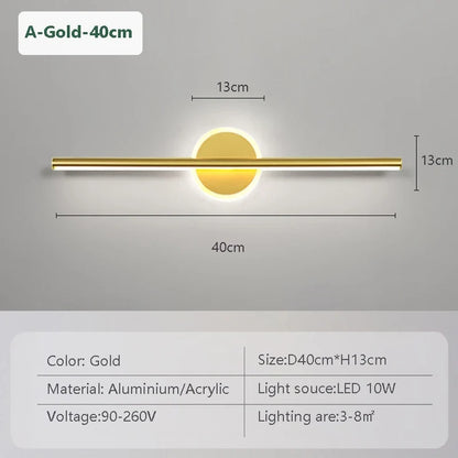 LED Mirror Front Wall Light – 40/60cm Gold Black Indoor Lamp for Bathroom & Bedroom