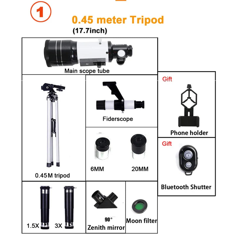 Professional Astronomical Telescope 150X HD Moon Viewing Refractor for Stargazing