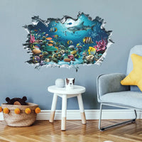 3D Shark Wall Decal | Ocean Underwater World Mural for Bedroom