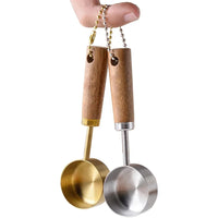 Stainless Steel Measuring Spoon Set | Gold Wood Handle Kitchen Baking Tool