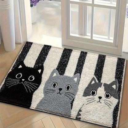 Alfombra Vikama de gato de dibujos animados a rayas, felpudo suave, alfombrilla impermeable para el suelo, alfombra de dormitorio, alfombra de sala de estar, alfombra exterior, decoración del hogar