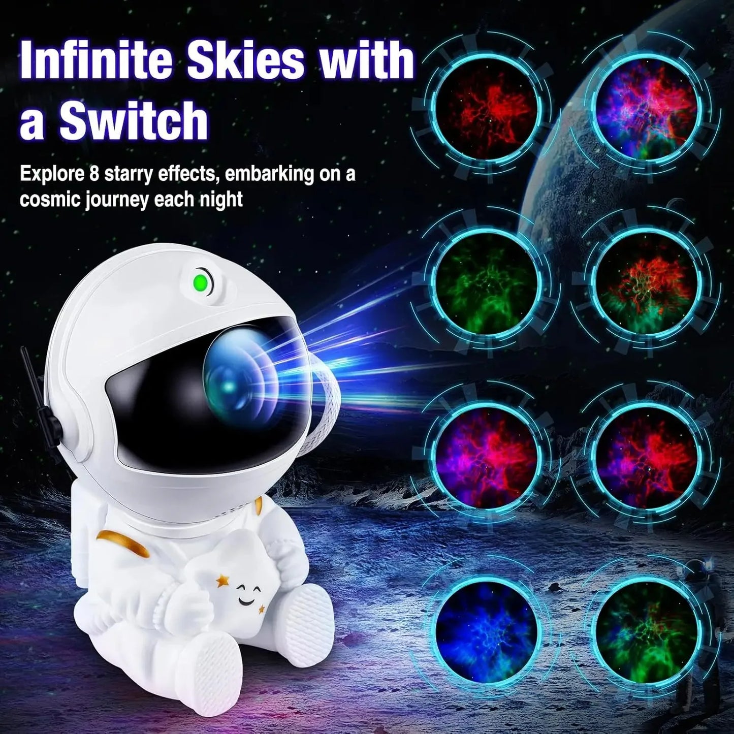 Projecteur d'étoiles Veilleuse galaxie Projecteur spatial astronaute Lampe LED de plafond nébuleuse étoilée pour Chambre Décoration Maison Cadeau Enfants