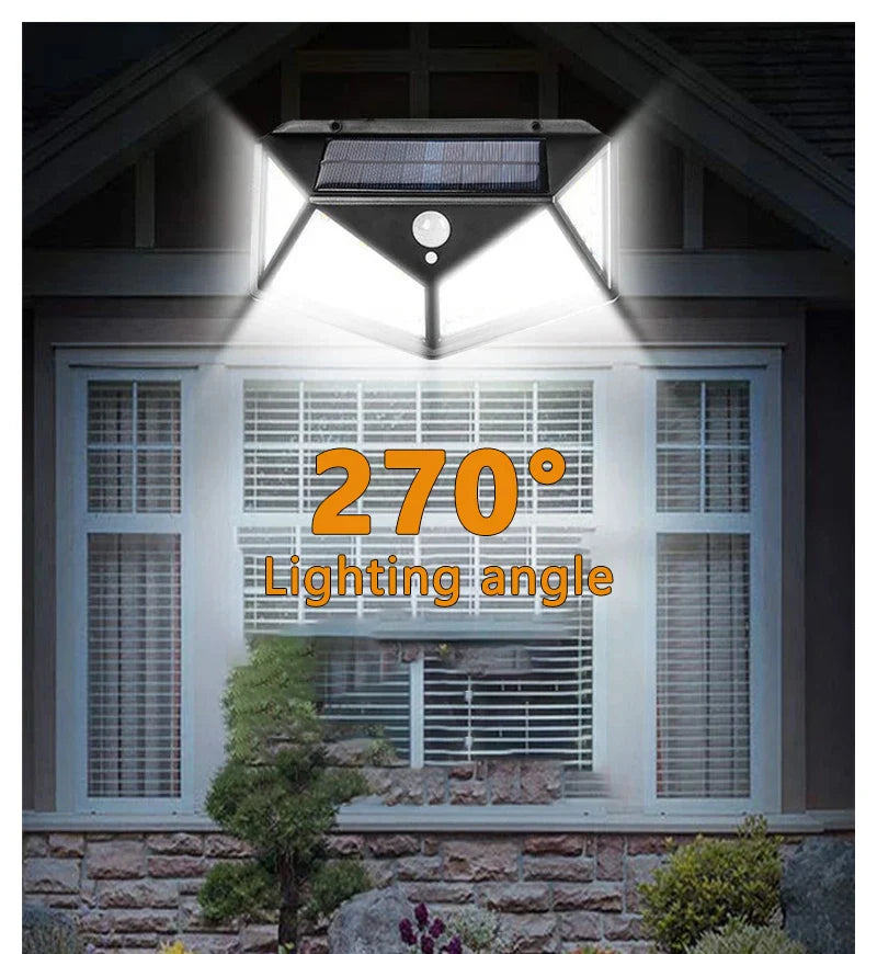 100 LED Solar Motion Sensor Light | Waterproof Outdoor Wall Lamp for Yard Security