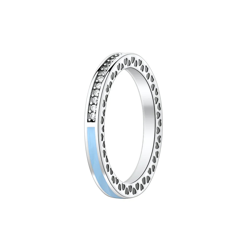 925 Sterling Silver Blue Green Heart Ring | Women's Wedding Band with Zircon