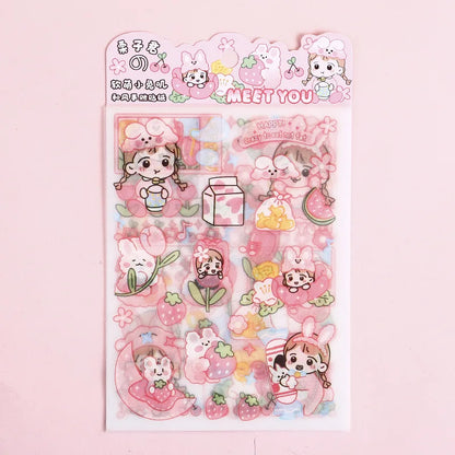 4-Piece Pink PET Sticker Pack | Kawaii Decorative Scrapbooking Set