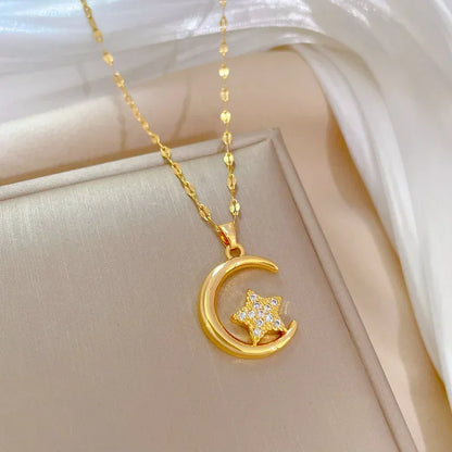 Crescent Moon Pendant Necklace | Vintage Stainless Steel Choker for Women